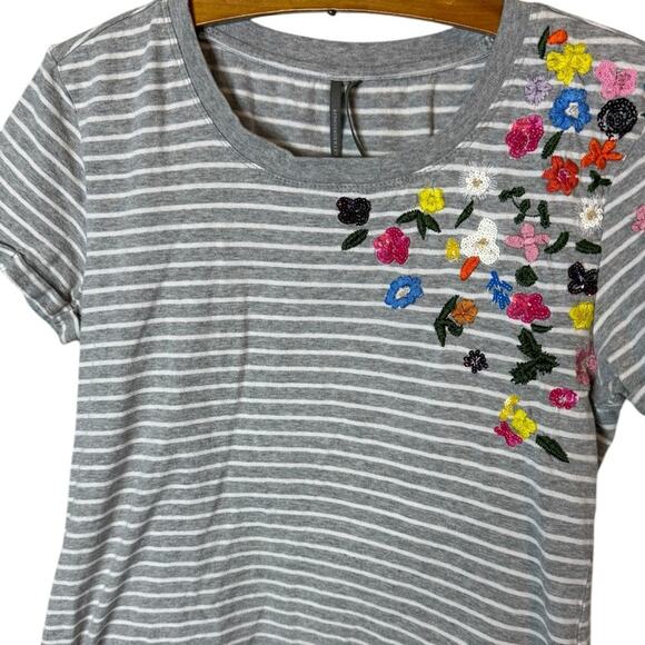 by Anthropologie Women’s XS Striped Tee Flower Embroidery Sequins - Picture 4 of 7